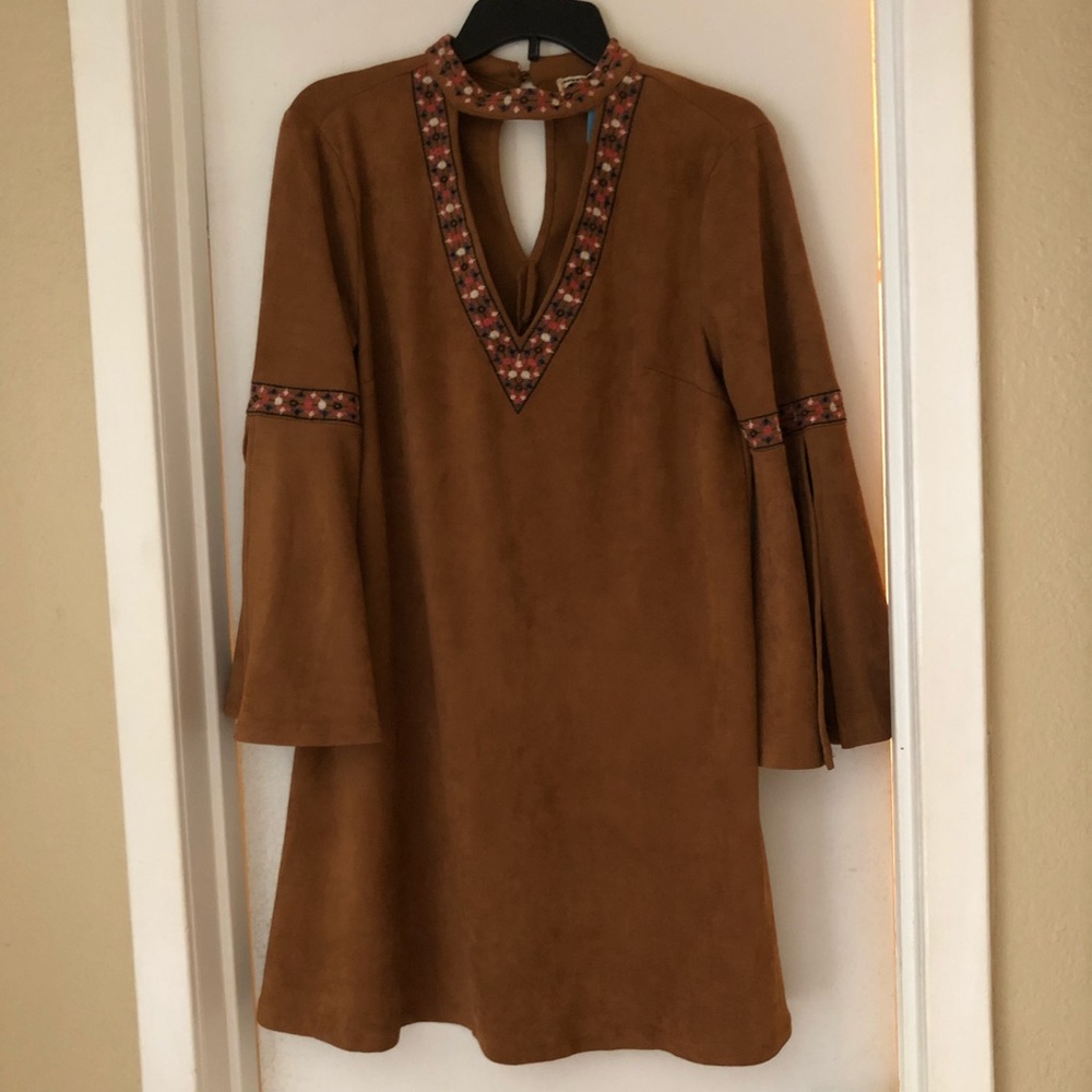 Suede dress with beautiful embroidery
